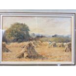 WILMOT PILSBURY, framed, signed, watercolour of haystacks, 17.5cm x 27.5cm.