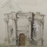 VICTORIA COLKETT, framed, inscribe on verso, watercolour sketch of a church, 12.5cm x 12.5cm.