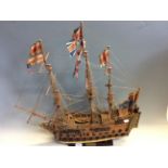 A wooden model galleon 'Resolution' 1758, signed WJW Chappelle.