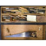A wooden box of tools.