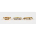 A collection of three diamond rings, to include an early 20th Century 18ct yellow gold diamond