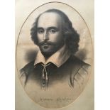 Framed, mounted, glazed, print of William Shakespeare, 66.3cm x 49.9cm.