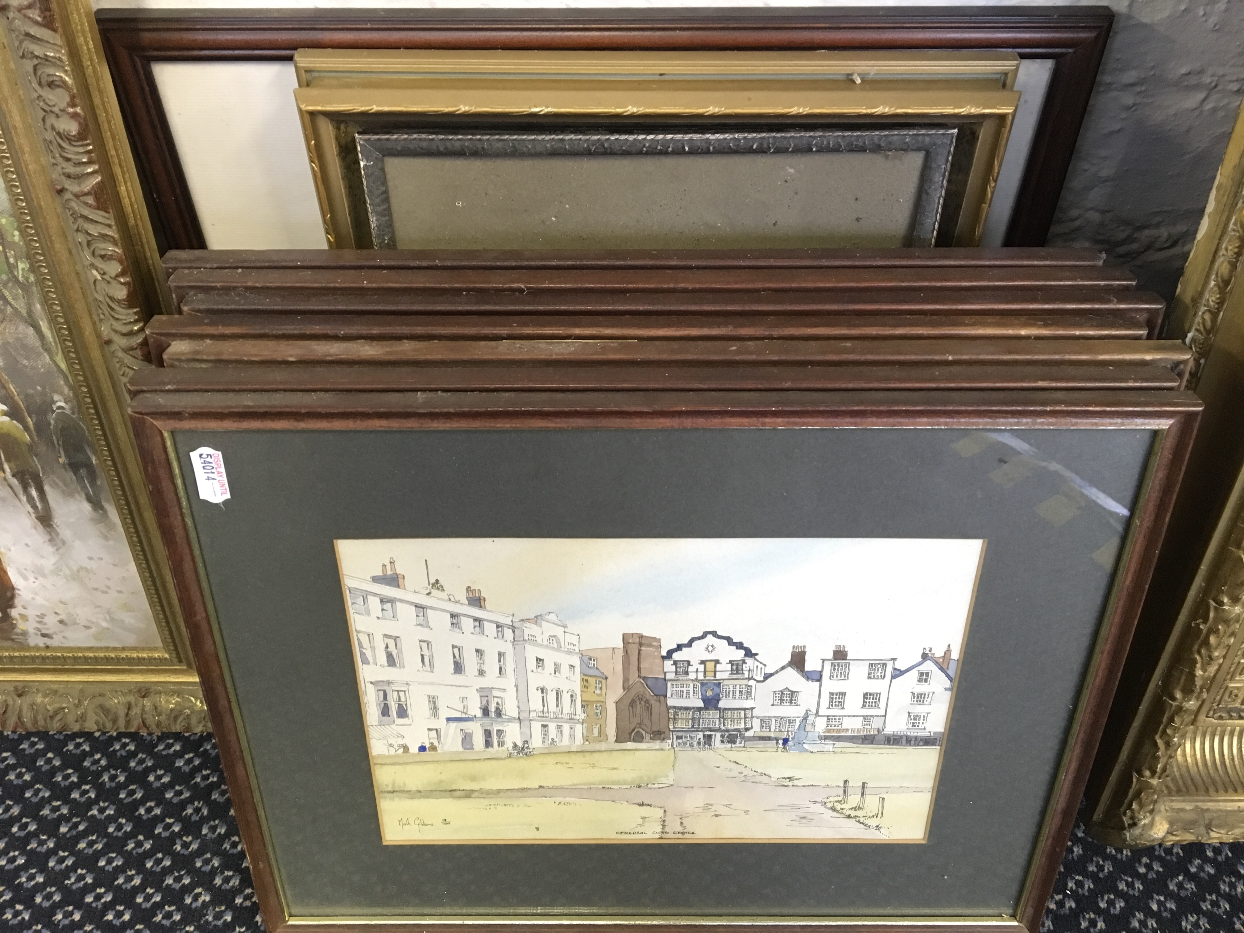 MARK GIBBONS. Seven framed, mounted, glazed, limited edition lithographic prints of Exeter city