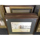 MARK GIBBONS. Seven framed, mounted, glazed, limited edition lithographic prints of Exeter city