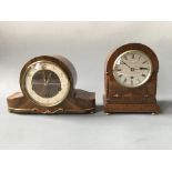 A Bracher & Sydenham oak cased mantel clock with a Bentina walnut cased mantel clock. Heights 23cm