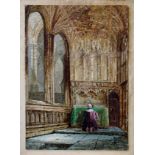 SAMUEL A. RAYNER. Unframed, signed, watercolour laid onto board, interior of a cathedral, 37cm x