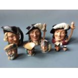 Eight Royal Doulton character jugs, Robin Hood, Robinson Crusoe, Gladiator, Porthos, Athos, etc.