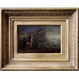 WILLEM VAN DE VELDE (1633-1707). Unsigned, oil on panel in Victorian frame, seascape with