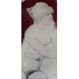 HESKEL JOORY. Framed, mounted, glazed, signed, unfinished pencil drawing with oil background, nude