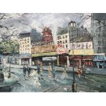 L. AARON. Framed, signed, oil on canvas, Paris Street scene with Moulin Rouge, 49.5cm x 59.5cm.