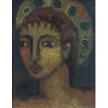 HARTNETT. Framed, ascribed and dated verso '64', oil on board, primitivist head of a figure with a