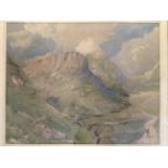 Framed, mounted, glazed, indistinctly signed, dated 1871, watercolour scene of mountains with
