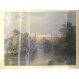 Framed, mounted, glazed, unsigned, watercolour scene of Windsor Castle looking up the Thames