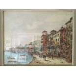 M. A. RAVO. Framed, glazed, signed, watercolour Italian coastal scene, 42cm x 54cm.