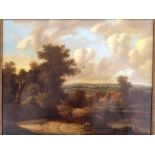 PATRICK NASMYTH (1787-1831). Framed, signed, oil on canvas, rural scene with man, dog on a path to