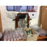A selection of various glassware and Wedgwood green and white items.