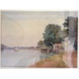 J. CAMPBELL-BENNETT. Framed, mounted, glazed, signed and indistinctly dated, watercolour river scene