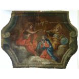 Unframed, unsigned, oil on canvas, scene depicting the Coronation of the Virgin with tromp l'oeil