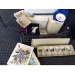 A selection of items to include a small white Royal Worcester jug, Wedgwood dish, glasses, place