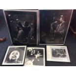 Eight framed black and white prints of jazz band players.