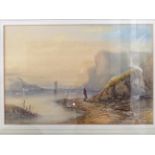 J. WRIGHT. Framed, mounted, glazed, signed and dated '1872', watercolour coastal scene with boats,