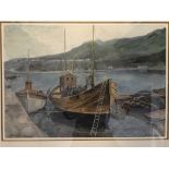 H. GEWATER. Framed, mounted, glazed, signed, watercolour scene of a harbour in Inverness-shire,