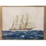 DOUGLAS A. ROBINSON. Framed, mounted, glazed, watercolour image of a schooner, attributed and titled