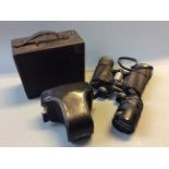 A Yashica camera, box camera, Boots Admiral III binoculars and super carenar mc.