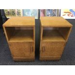 A pair of Art Deco style birds eye maple bedside cabinets.