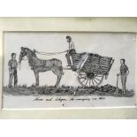 Framed, mounted, glazed, etching of figures with a horse and cart, titled 'Horse and Wagon for