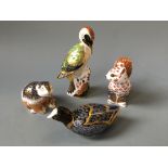 Four Royal Crown Derby figurines, Chatsworth Coot, Riverbank beaver, Wellbeck squirrel and