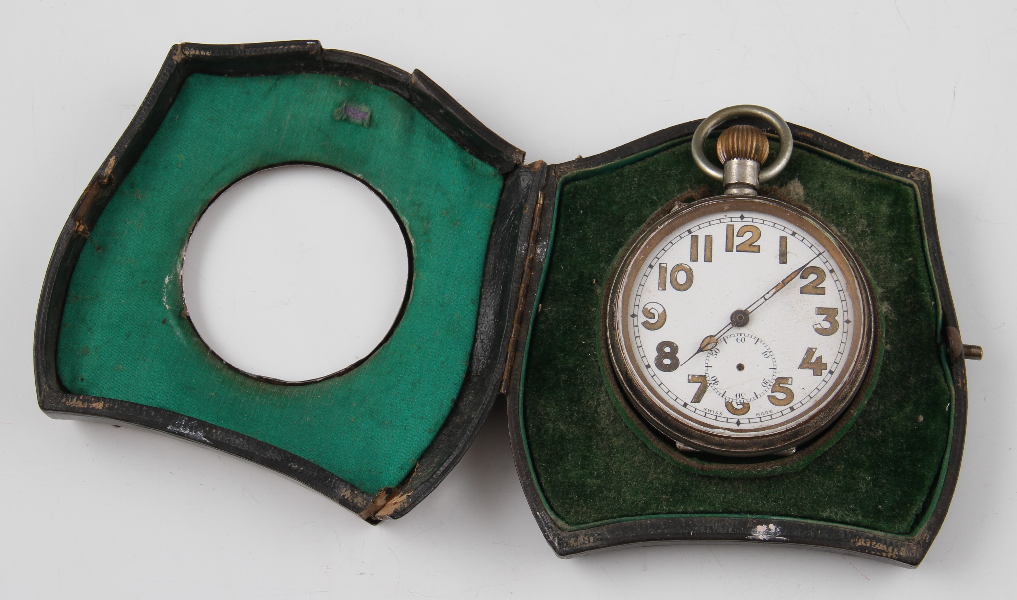 A white metal open face crown wind Goliath pocket watch, the white enamel dial having hourly - Image 2 of 2