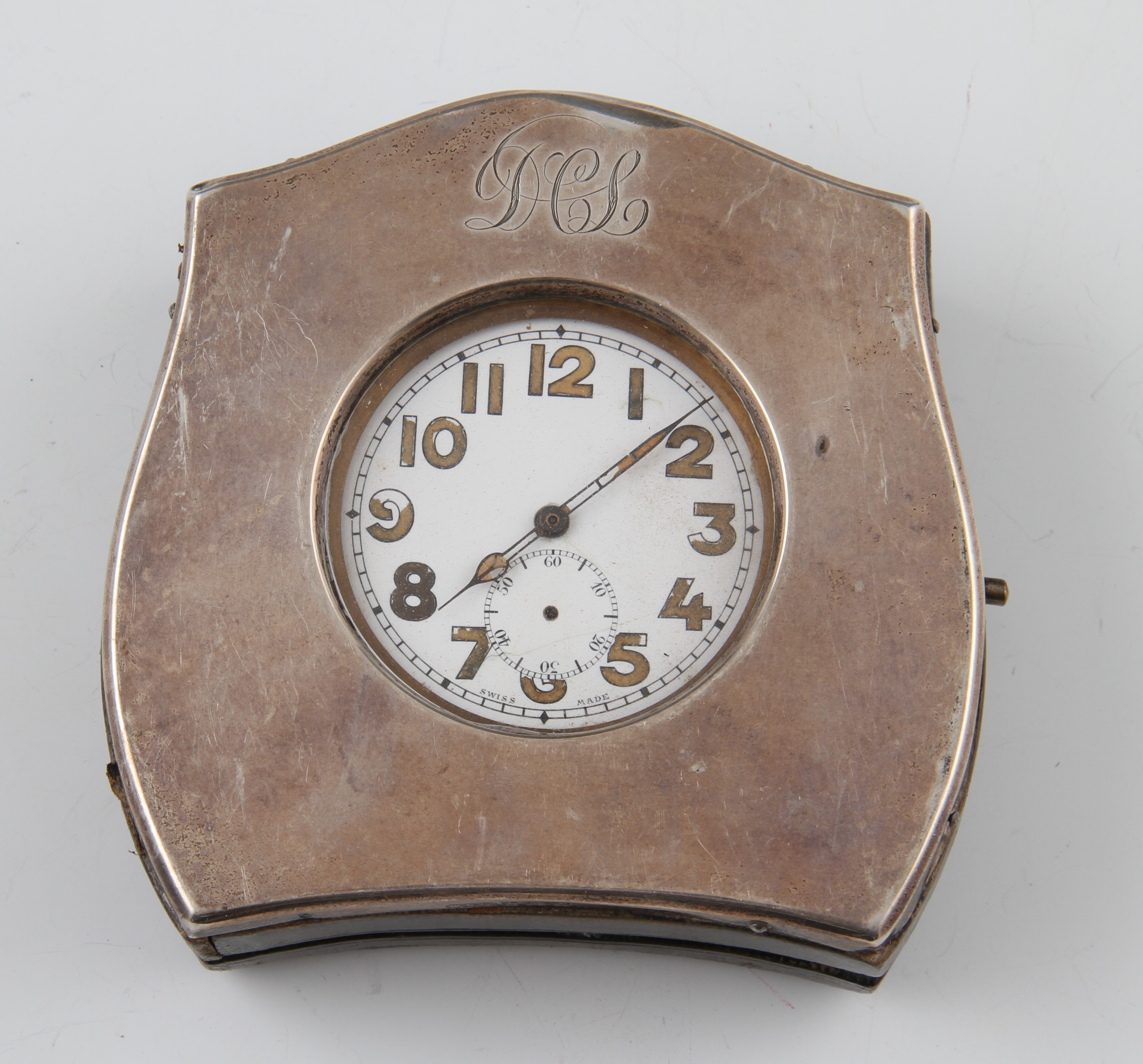 A white metal open face crown wind Goliath pocket watch, the white enamel dial having hourly