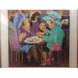 BERYL COOK. Framed, mounted, print of 'Ladies who Lunch', signed in pencil to margin, 54.5cm x 54.