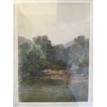 J. A. M. WHISKER (attr). Framed, mounted, glazed, watercolour Thames river scene with tug boat,