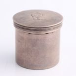 A George III silver pot with screw lid, lid engraved with emblem, hallmarked London 1806, with