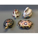 Four Royal Crown Derby figurines, sawn, crab, tortoise and terrapin.