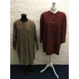 Two Jean Muir suede buttoned coats, one burgundy, size 8 and one brown hole punch design with