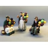 Three Royal Doulton figurines, The Old Balloon seller, Biddy Pennyfarthing and The Balloon Man.