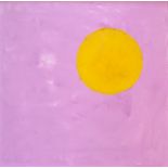 SHEILA BENSON. Framed, unsigned, oil on canvas, yellow circle against pink background, titled '