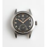 A gents stainless steel British Military Grana W.W.W. wrist watch, c. 1940s, the black dial having