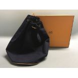 A Hermes Polochon Mimil drawstring shoulder bag in navy, with box.