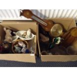 Two boxes of various items including barometer, glass and ceramic vases, ornaments, etc.