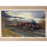 PHIL PARKER. Framed, signed, oil on board, image of a steam locomotive LMS 5629.