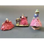 Three Royal Doulton figurines including Polly Peacham Beggars Opera, Pantalettes and Theresa.