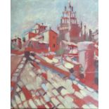 H. MURRAILLAT. Framed, signed, dated, '1984', oil on canvas, modern town scene, additional