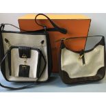 A Hermes beige brown box leather trim 31 shoulder bag together with similar example with small