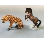 A Beswick rearing horse and leopard (AF).