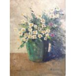 M. OTTEC. Unframed, signed, oil on canvas, still life with flowers in vase, 40cm x 30.5cm.