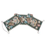 A Victorian beadwork bell pull, the deep green ground with a repeating design in mixed colour of